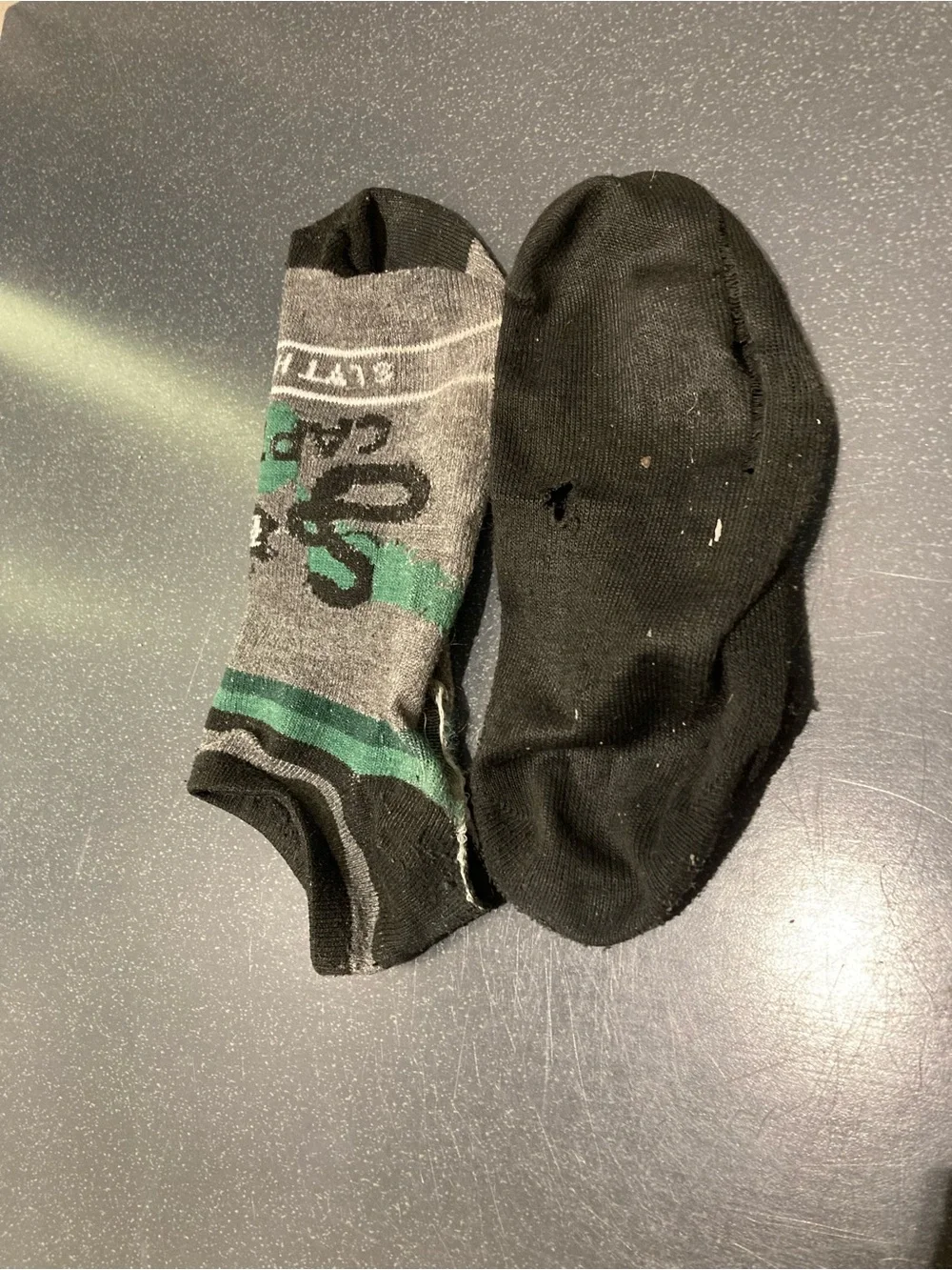 Men's Low-Cut Black & Gray Athletic Socks with Green Stripe